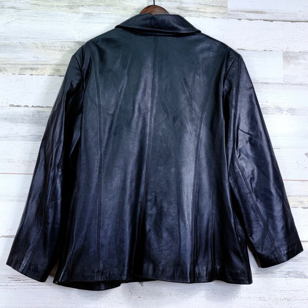 M Julian Womens Black Genuine Leather Lined Blazer Jacket Size 3X Button Front - Picture 2 of 13